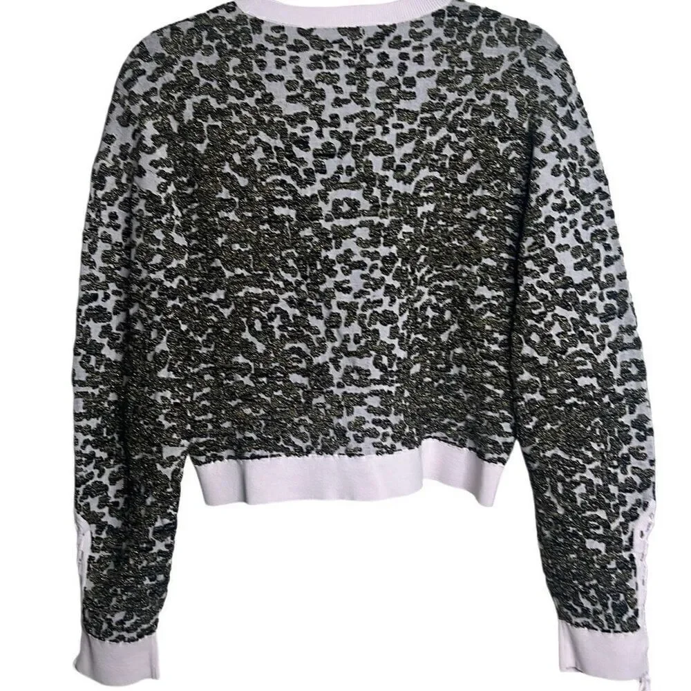 Jonathan Simkhai Animal Print Jacquard Cropped Sweater Lace L NWT